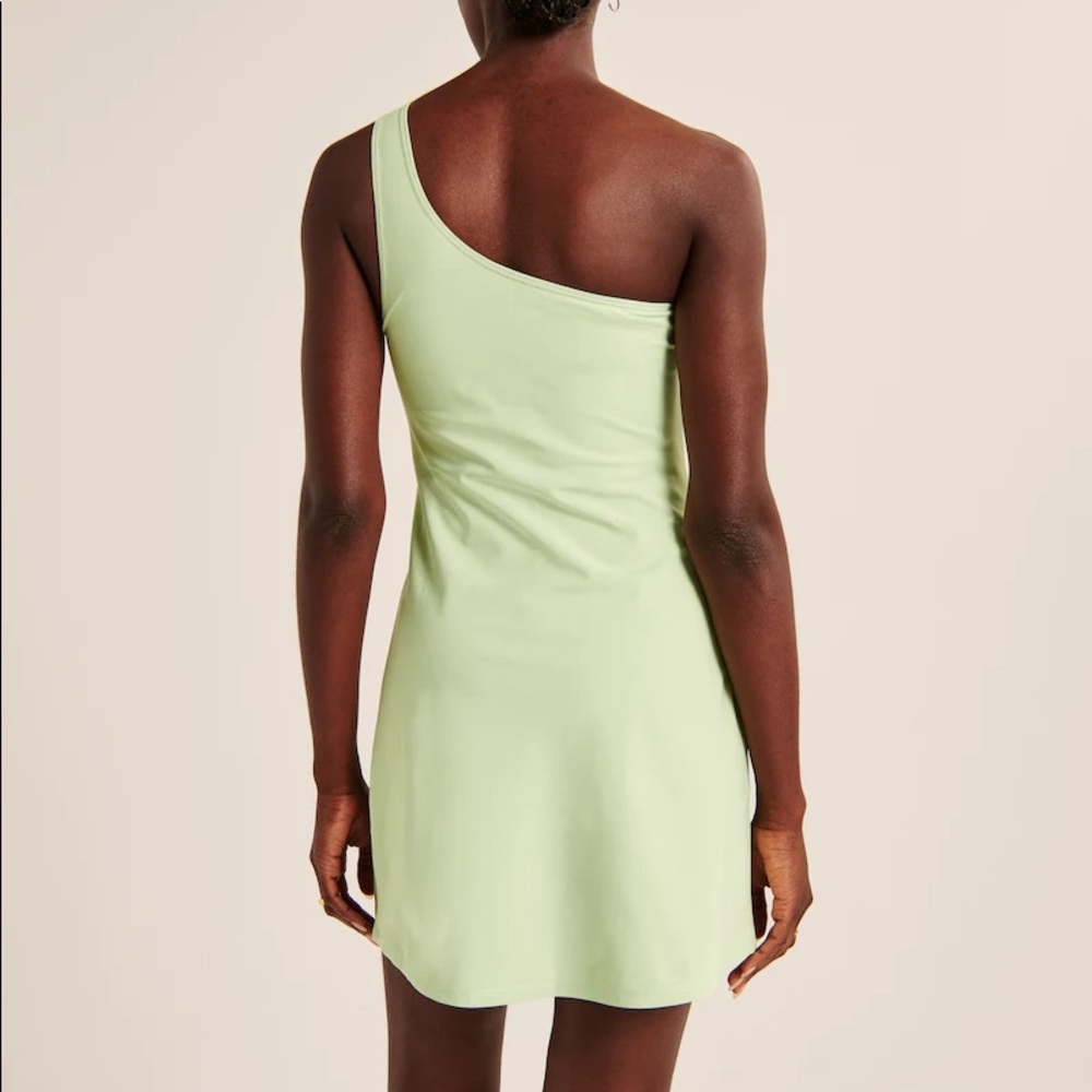 NEW Abercrombie Traveler One-Shoulder Mini Dress Light Bright Green Asymmetrical - Picture 3 of 5
